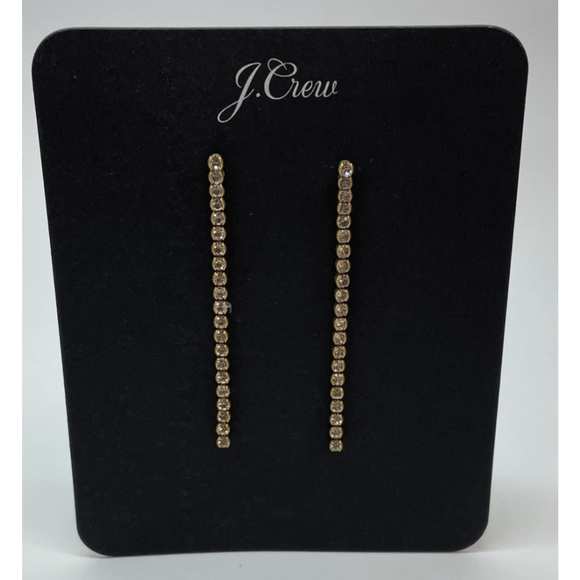 J.Crew Gold Tone Clear Rhinestone Bar Dangle Earrings 1830 - Picture 1 of 5